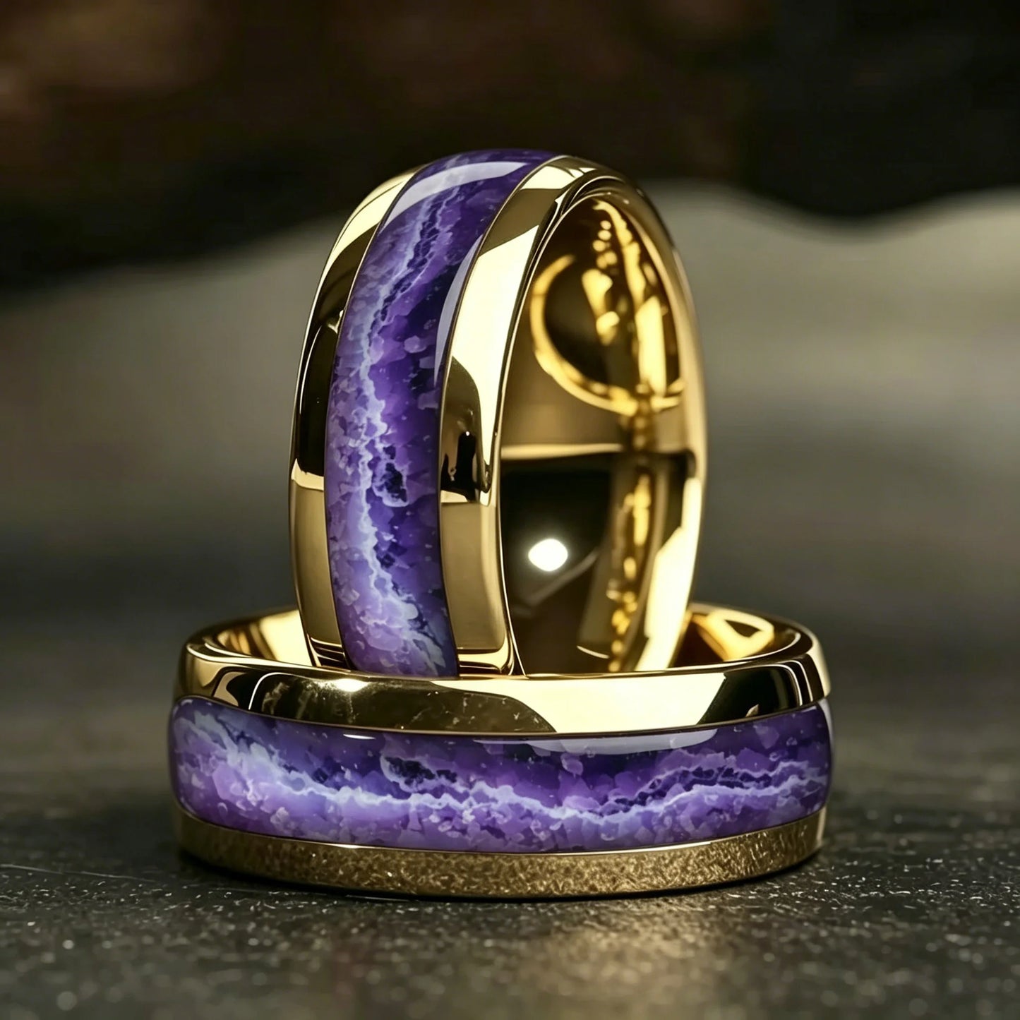 WitPurple Agate Stone Inlay Fashion Men's Stainless Steel Rings Jewelry Suitable for Daily Wear, Gift for Him Non-Fade