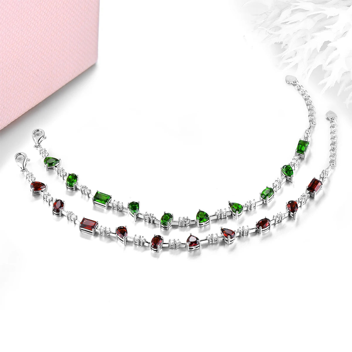 Natural Chrome Diopside Sterling Silver Bracelet 5.2 Carats Genuine Gemstone Women Classic Simple Design S925 Jewelrys Gifts