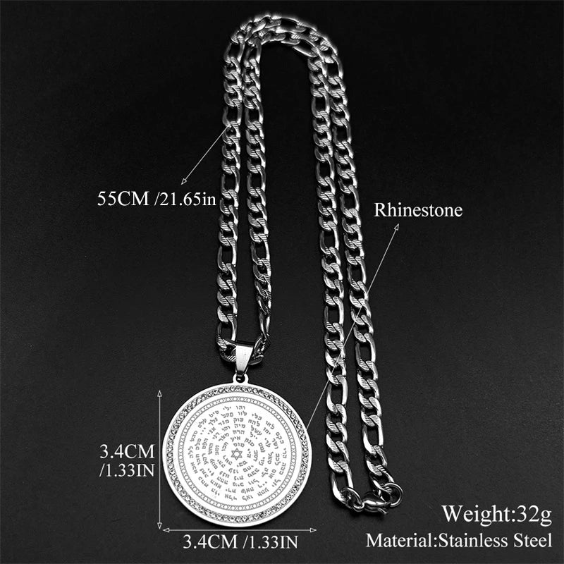 Jewish Bible Stainless Steel Hexagram Pendant Chain Necklace Women Men 72 Names Of The God Moses Mezuzah Rhinestones Jewelry