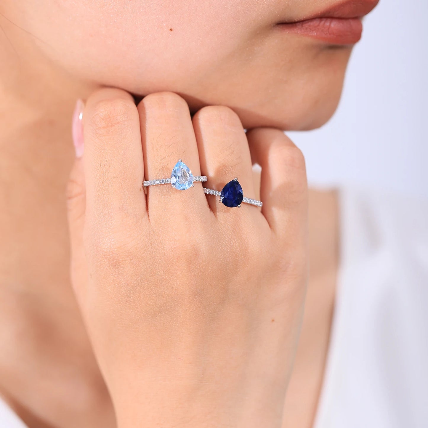 GEM'S BALLET Classic Pear Shape Blue Sapphire Engagement Rings 925 Sterling Silver Dainty Promise Ring September Birthstone