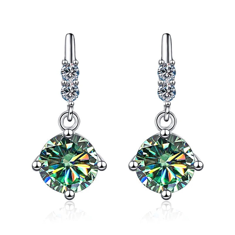 Butterflykiss 0.5/1.0CT Moissanite Drop Earrings For Women Sparkling Diamond S925 Sterling Silver With White Gold Plated Jewelry bluish green