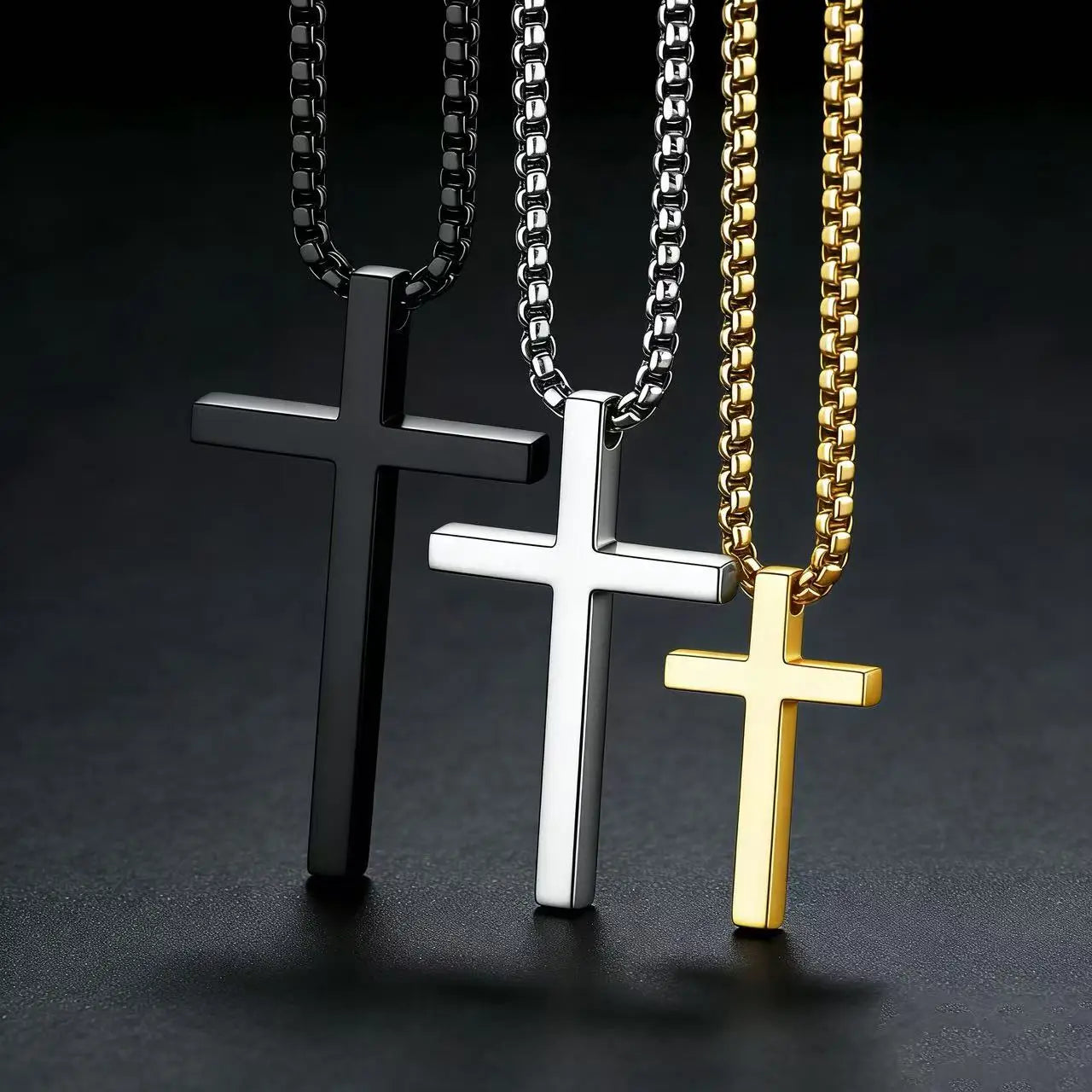 HNSP 316L Stainless Steel Cross Pendant Chain Necklace For Men Unisex Simple Style Large Medium Small Size Waterproof Jewelry