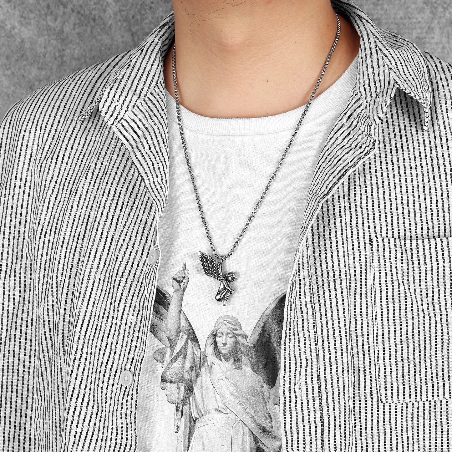 Guardian Angel Wings Stainless Steel Men Necklaces Pendant Chain Punk For Women Fashion Jewelry Gifts Wholesale Dropshiping