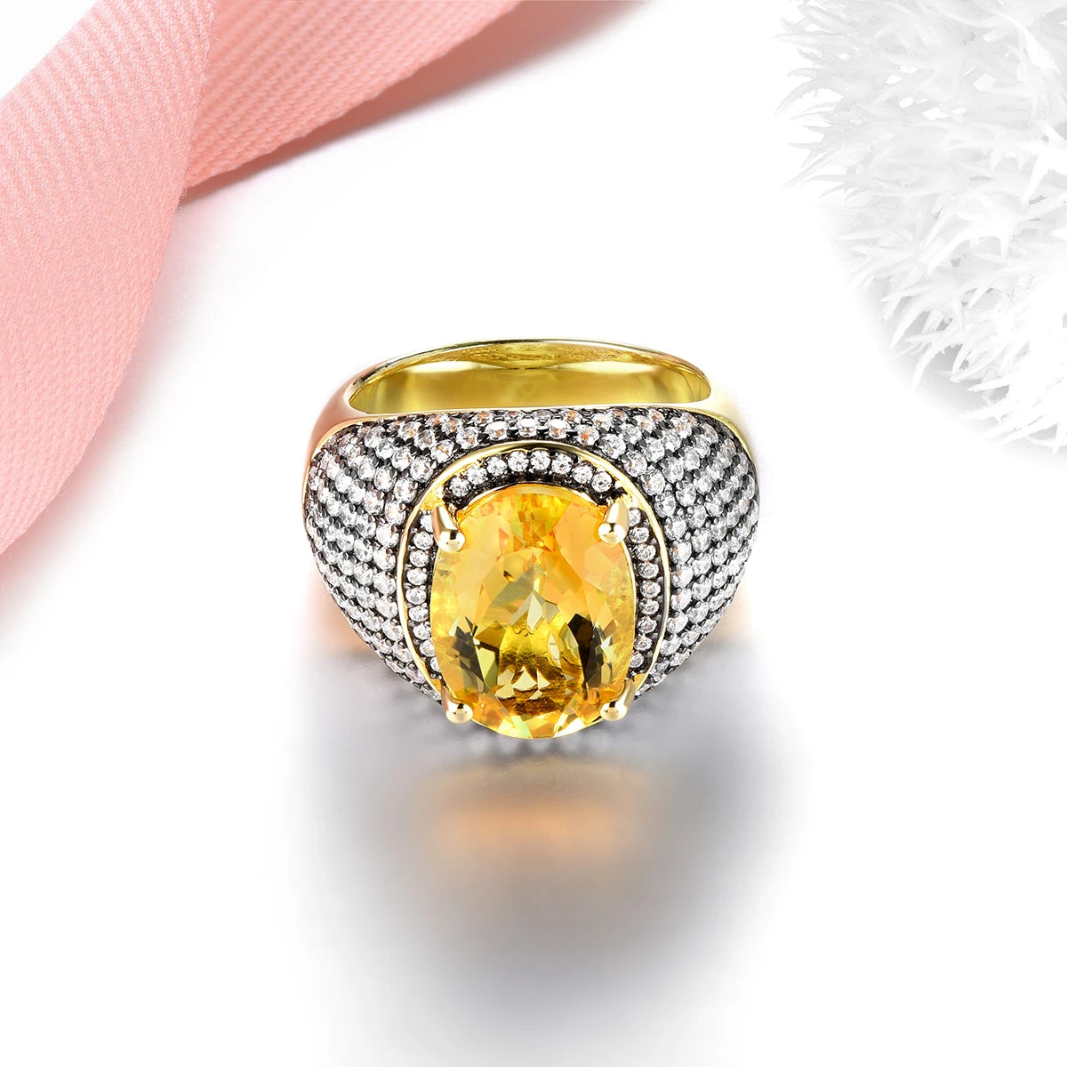 Natural Citrine Silver Rings Yellow Gold Plated 7.8 Carats Genuine Gemstone Luxury Exquisite Top Quality Jewelrys Wedding Rings