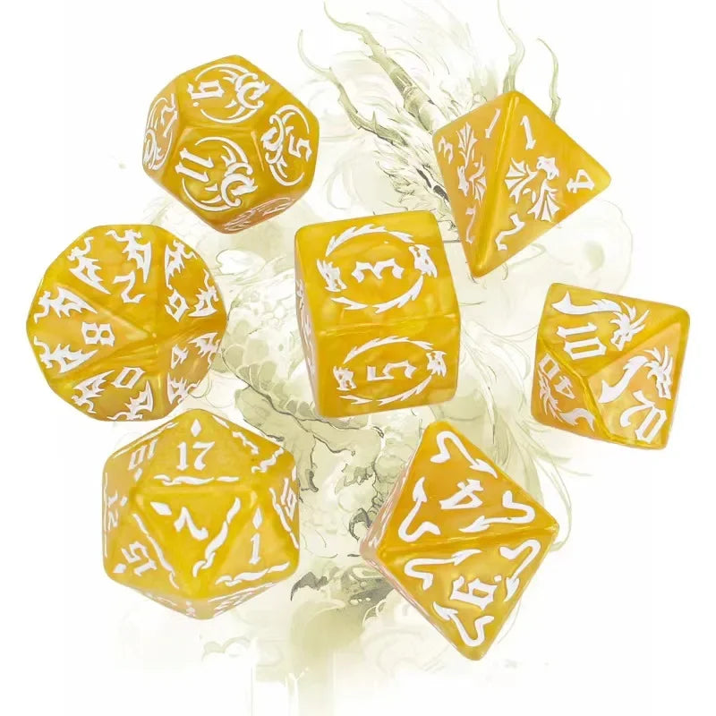 New 7pcs/set Dragon Element Polyhedral Dice Set Number Dice Kit for Dnd COC Cthulhu TRPG Running Team Table Game Dnd Dice Set Yellow