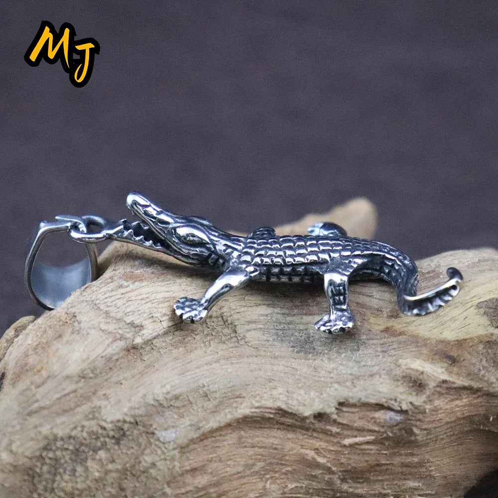 Hip Hop Vintage Crocodile Pendant Necklace Stainless Steel lizard Chain Necklaces for Men Punk Gecko Animal Jewelry Accessories