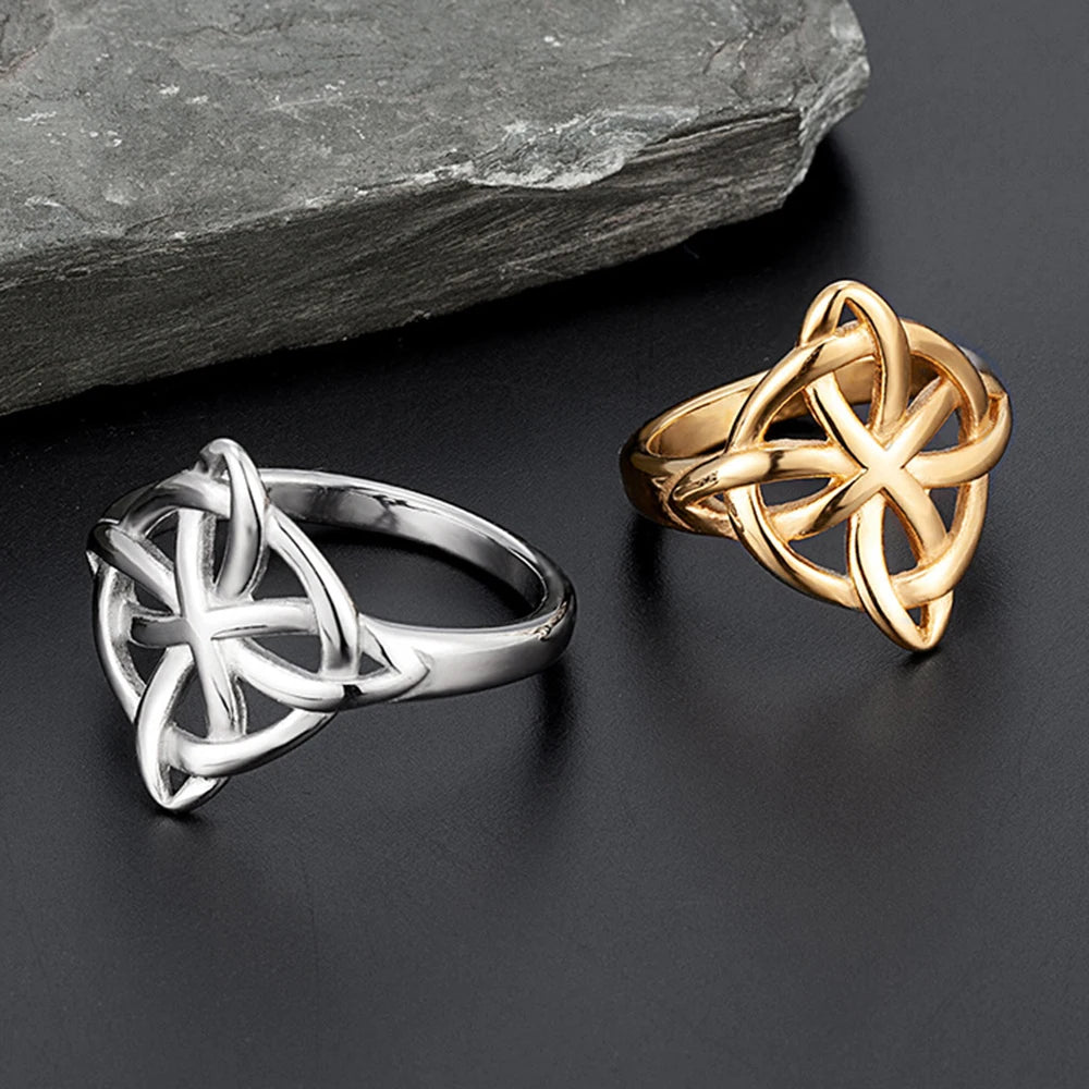 Vintage Hollow Out Mens Stainless Steel Celtic Knot Ring Simple Nordic Trinity Irish Rings for Women Viking Amulet Jewelry Gifts