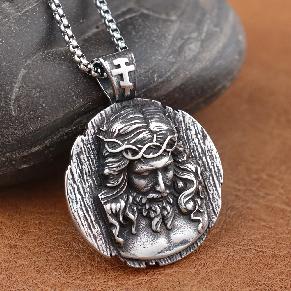 Unique Christian Shepherd Jesus Pendant for Men Stainless Steel Catholic Crown of Thorns Necklaces Amulet Jewelry Never Fading