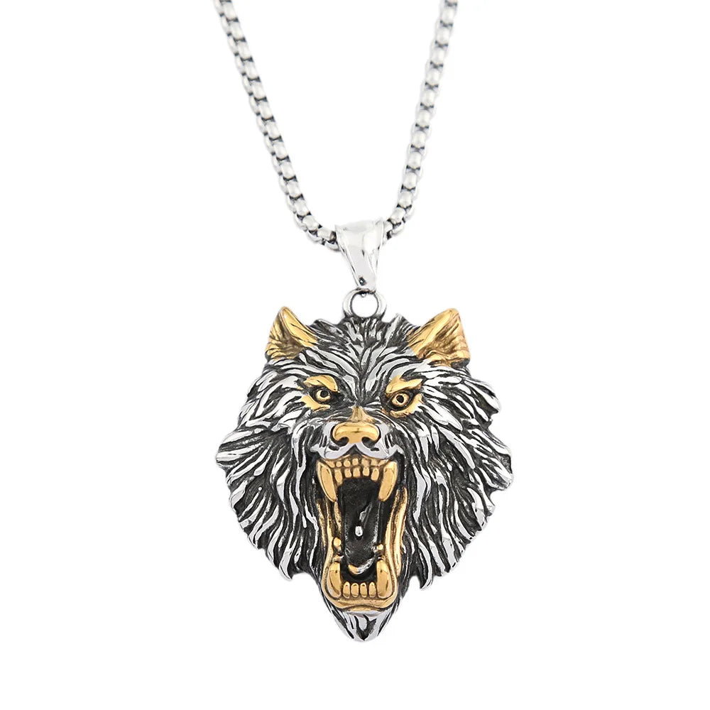 316L Steel Lion Necklace for Men - Viking Warrior Pendant Jewelry, Retro Punk Rock Amulet Gift, Gothic Biker Animal Accessories