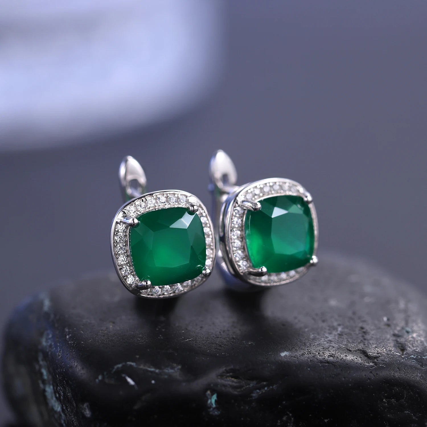 Gem's Ballet 2.2ct Green Agate Clip Earrings 925 sterling silver Vintage For Women Fine Jewelry Accessories Wedding Engagement