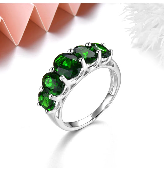 Natural Chrome Diopside Solid Silver Rings 3.8 Carats Oval Faced Cut Classic Luxury Style Gifts for Mother Family Members