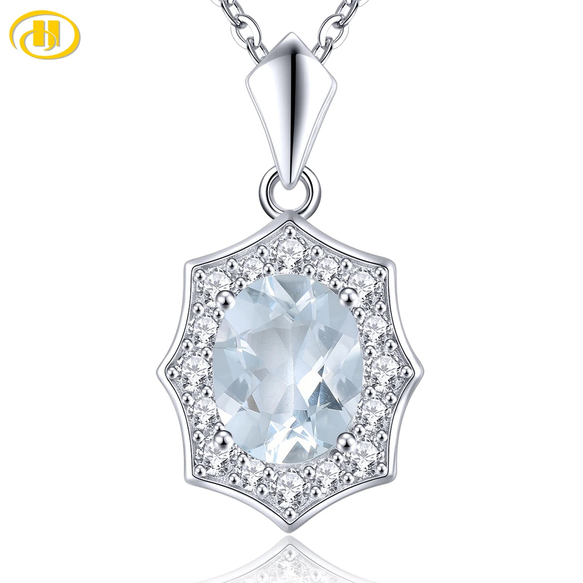 Natural Aquamarine Sterling Silver Pendant 1.6 Carats Genuine Light Blue Gemstone Classic Simple Design S925 Birthday Gifts