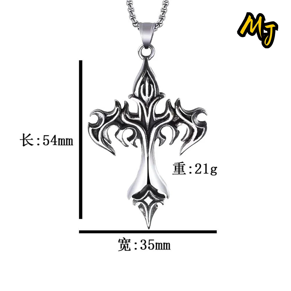 Vintage Men's Gothic Flame Cross Pendant Necklace Alloy Motorcycle Club Gothic  DragonEnwined Skull Cross Halloween Jewelry Gift