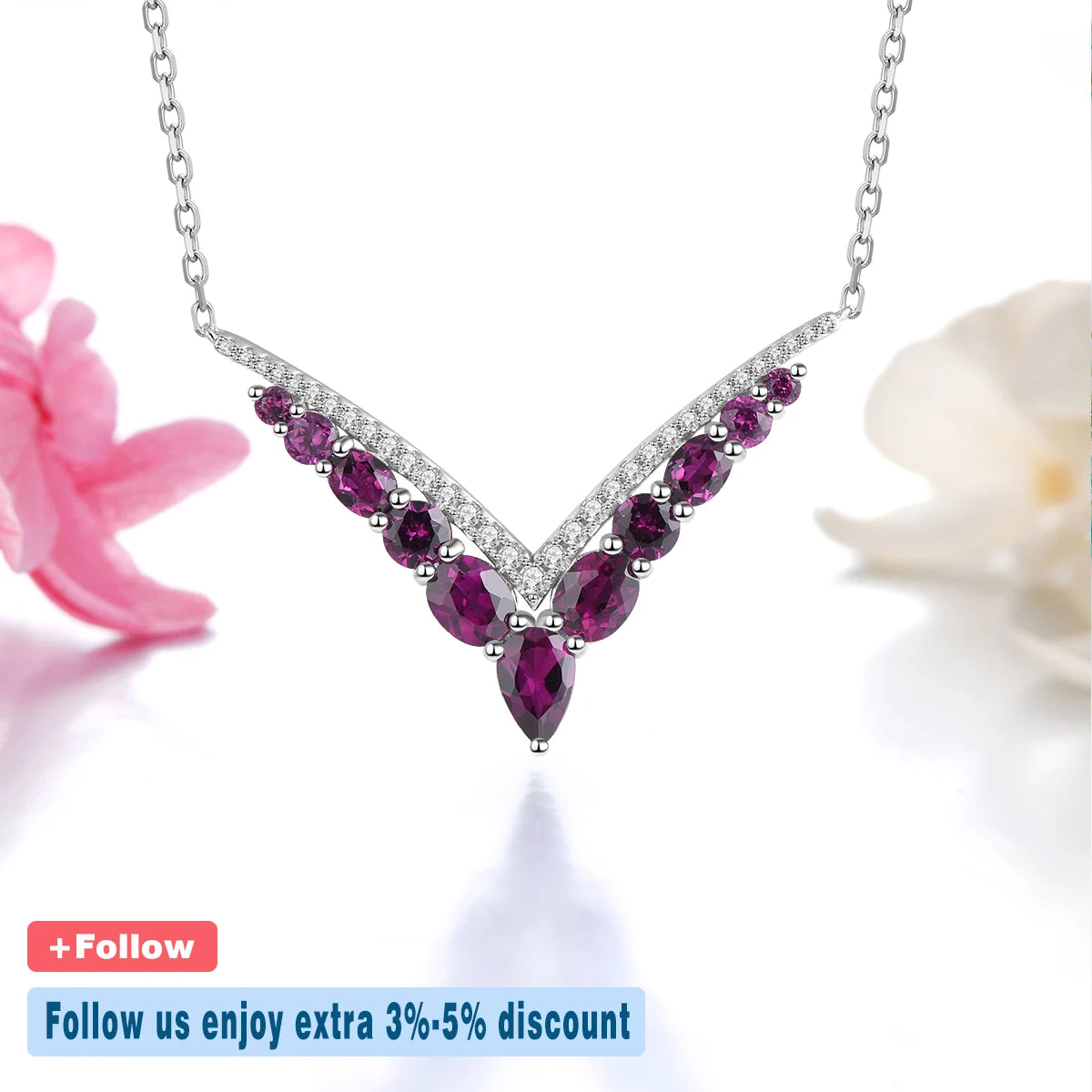 Natural Rhodolite Garnet Sterling Silver Necklace Pendant 2.5 Carats Genuine Rose Garnet Romantic V Shape Design S925 Jewelrys