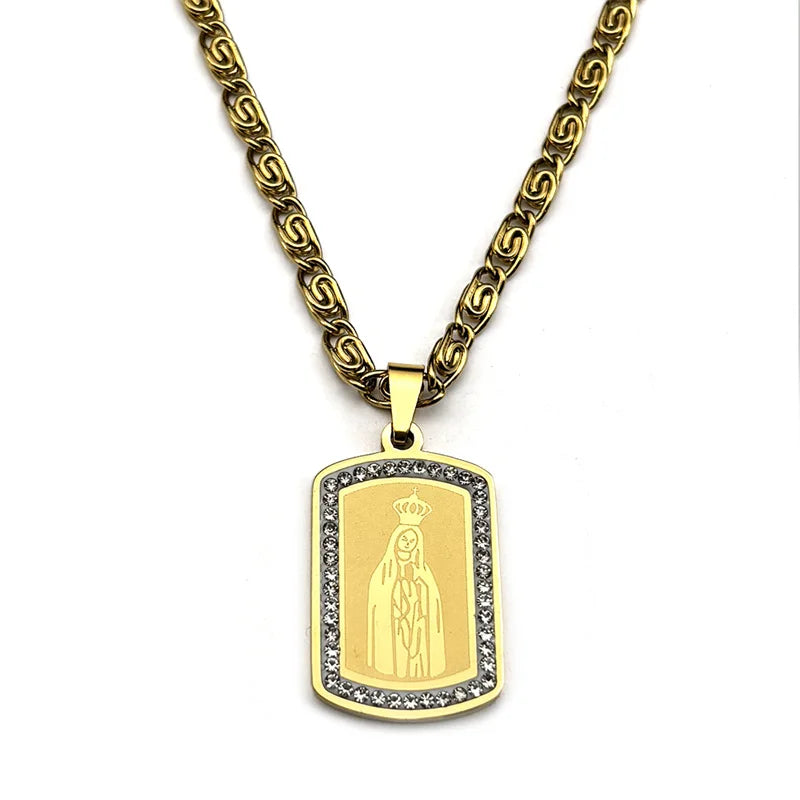 Brazilian Our Lady Of Aparecida Prayer Pendant Necklace for Women And Men Stainless Steel Gold/Silver Color Male Chain Jewelry