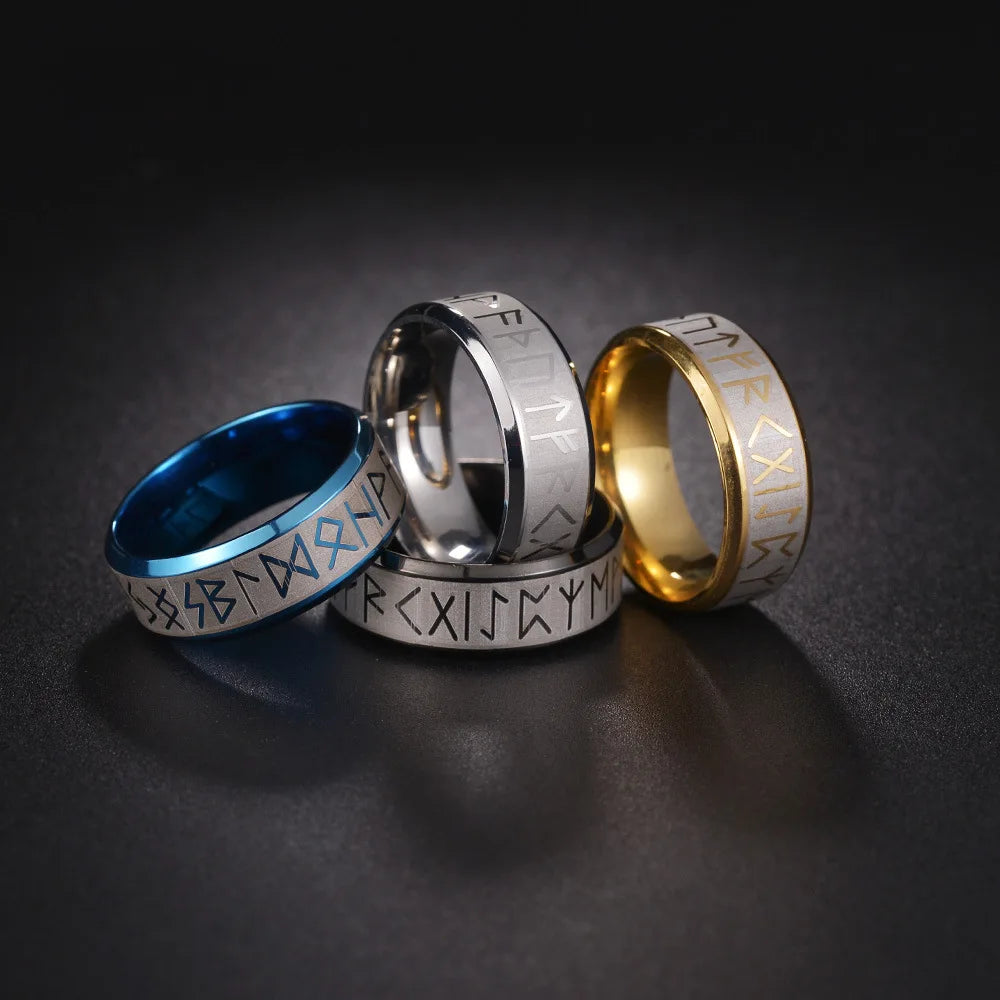 Vintage Odin Norse Viking Amulet Rune Rings For Men Women High Quality 8mm Men Stainless Steel Ring Couple Wedding Party Jewelry