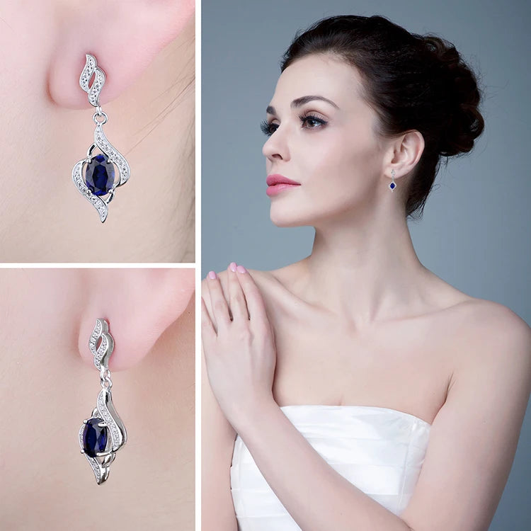 JewelryPalace Created Blue Sapphire 925 Sterling Silver Dangle Drop Earrings for Women Fine Jewelry