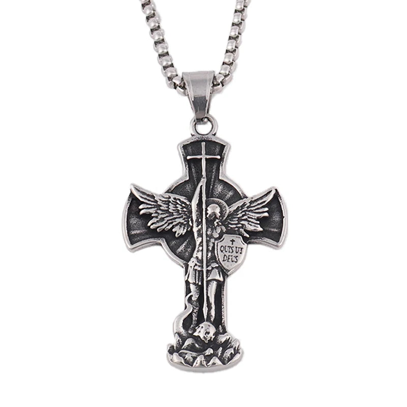 Stainless Steel St Michael Series Necklace Pendant for Men Women - Catholic Patron Saint Medal, Sacred Amulet Protection Gift
