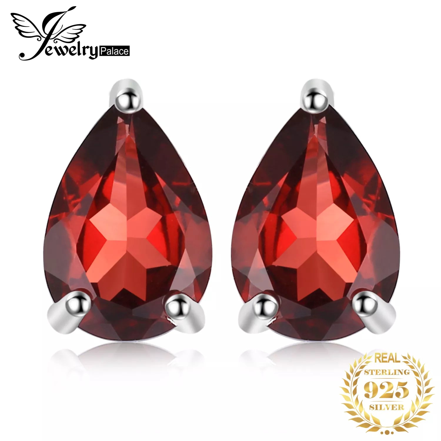 JewelryPalace 1.8ct Genuine Garnet 925 Sterling Silver Stud Earrings for Women Red Gemstone Fine Jewelry Birthstone Wedding Gift Default Title