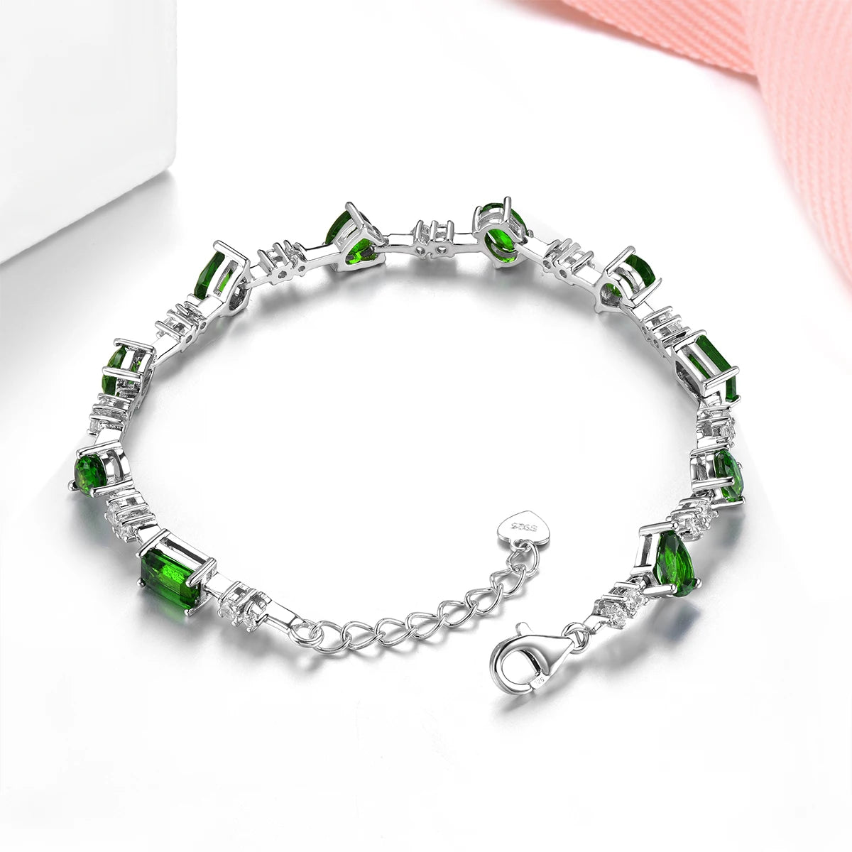 Natural Chrome Diopside Sterling Silver Bracelet 5.2 Carats Genuine Gemstone Women Classic Simple Design S925 Jewelrys Gifts