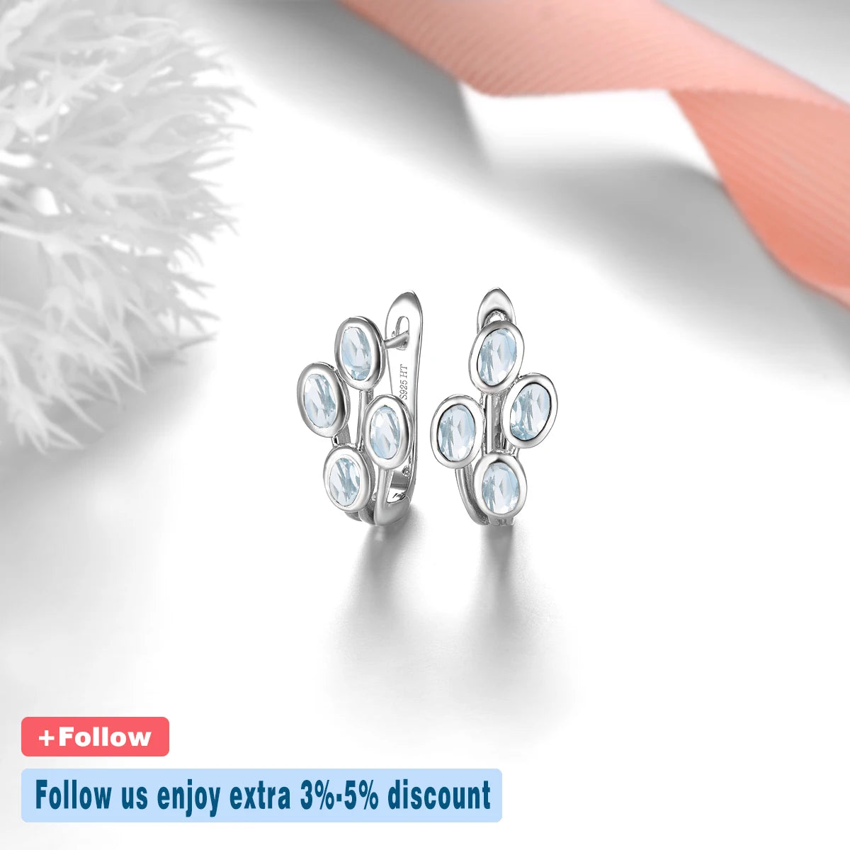 Natural Aquamarine Hoop Earrings Natural Gemstone 1.65 Carats Sterling Silver Fine Elegant Jewelry Women's Best Gift New Year