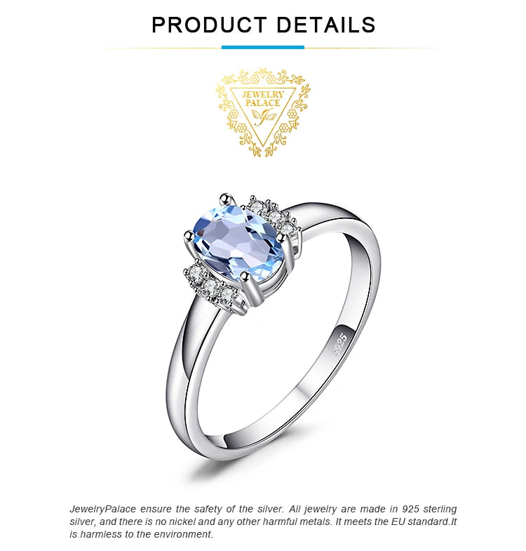 JewelryPalace Oval Natural Sky Blue Topaz 925 Sterling Silver Engagement Ring for Woman Gemstone Fine Jewelry Anniversary Gift