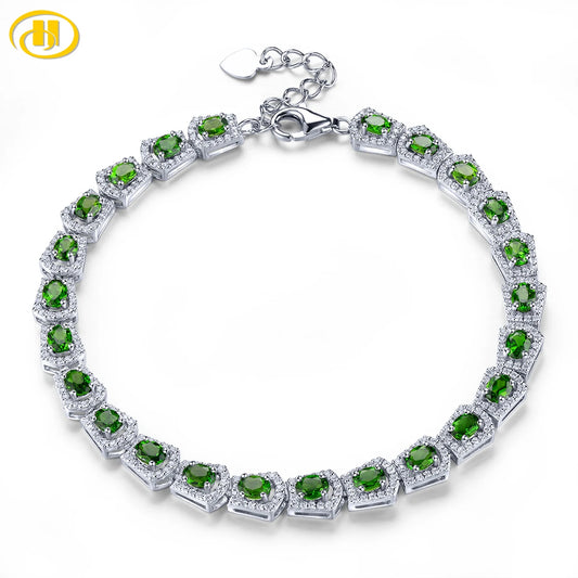 Natural Chrome Diopside Sterling Silver Bracelets 4.5 Carats Genuine Diopside Gemstone Women's Fine Jewelrys New Year Gifts 19cm
