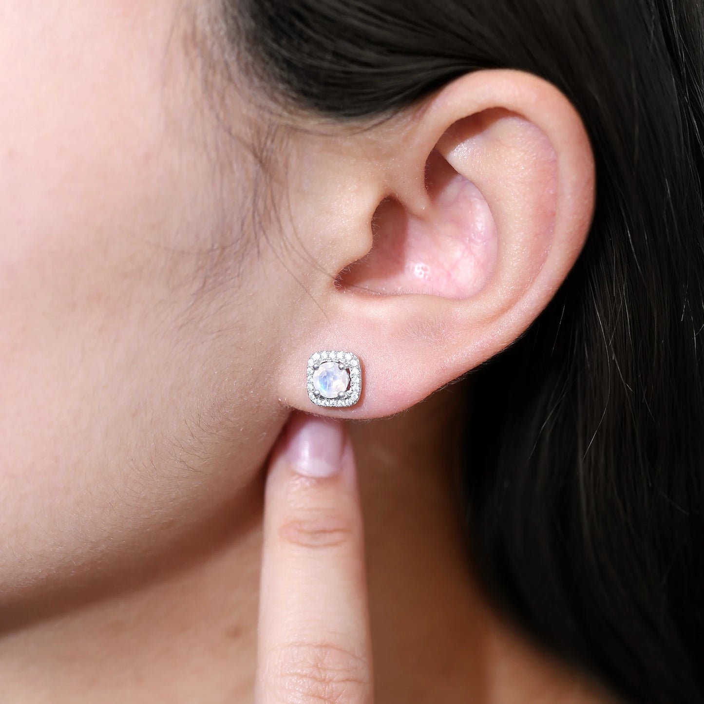 GEM'S BALLET Minimalist Dainty Moonstone Earring 5mm Milky Blue Moonstone Studs Earrings in 925 Sterling Silver June Birthstone