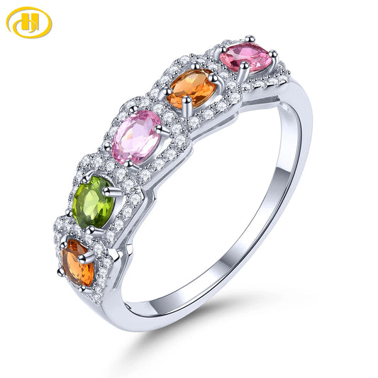 Natural Tourmaline Sterling Silver Rings Colorful Gemstone 1.2 Carats Genuine Tourmaline Romantic Elegant Christmas Gifts