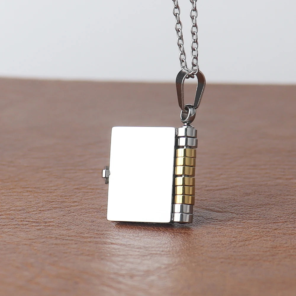 Small size Fashion Romantic Love Book Heart Pendant Stainless Steel Tiny 18mm Love Book Heart Necklaces for Women Jewelry Gifts