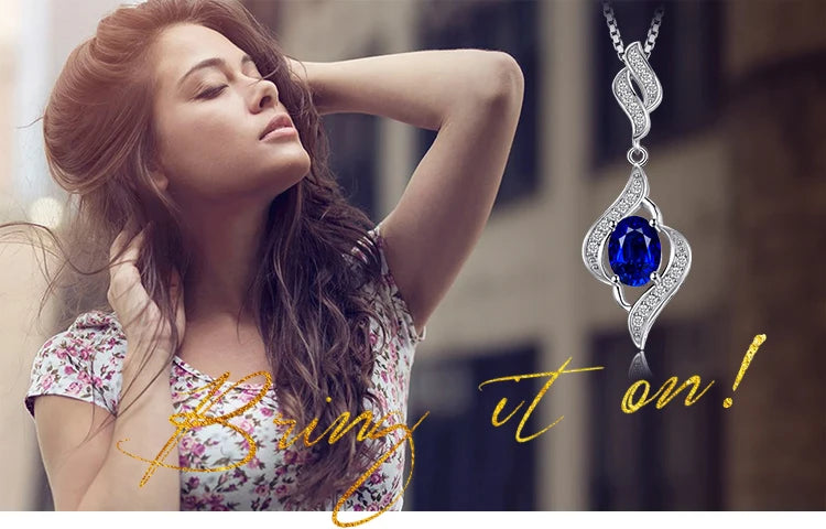 JewelryPalace Created Blue Sapphire 925 Sterling Silver Pendant Necklace for Women Jewelry No Chain