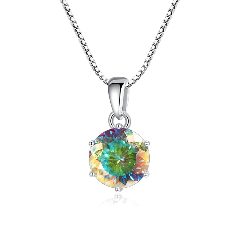 Butterflykiss 1CT 100 Faced Cut Moissanite Solitaire Drop Necklaces Gold Plated Pendant Real S925 Silver Chain Jewelry For Women Dichroic B 1.0CT 45cm