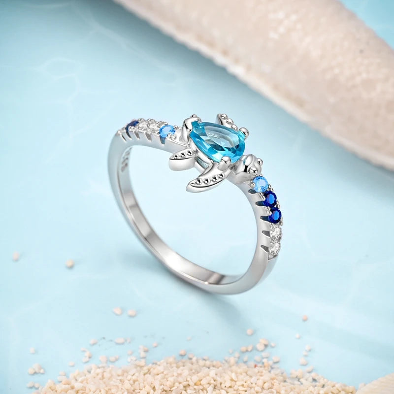 Original 925 Sterling Silver Ring Sea Turtle Roaming Closed Rings For Women Girls Jewelry Birthday Anniversary Gifts