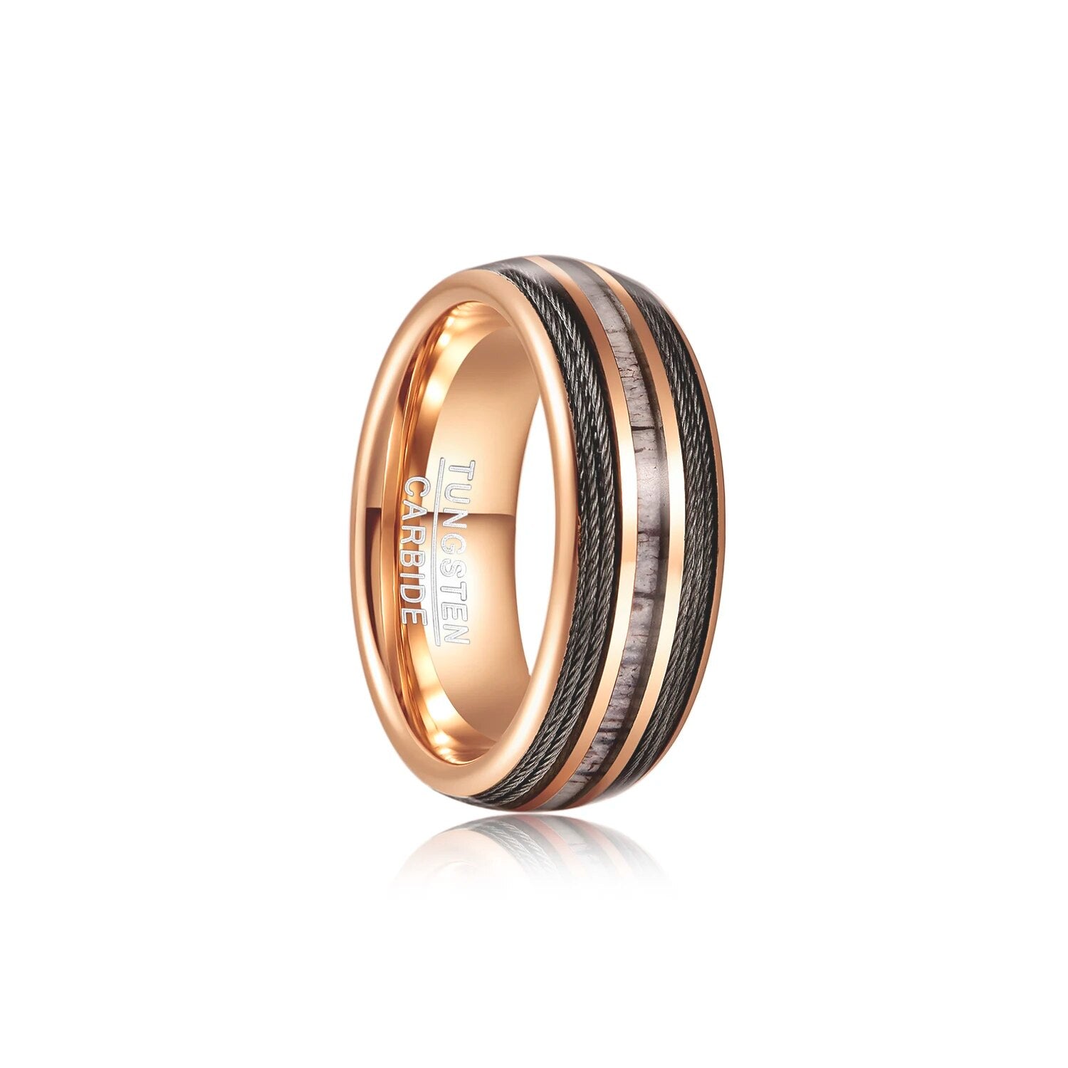 8mm Tungsten Carbide Steel Ring Rose Gold Dome Via Wire Antler Ring Fashion Jewelry for Men Wholesale HZ001R