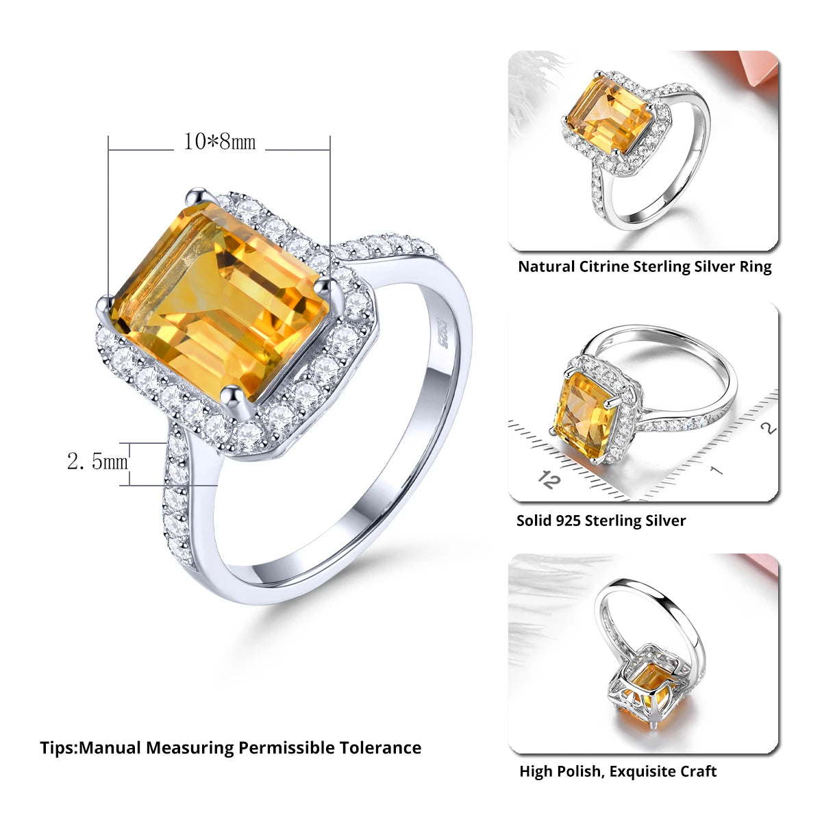 Natural Citrine Solid Silver Rings Women Jewelrys 3 Carats Genuien Crystal Luxury Classic Design Anniversary S925 Gifts