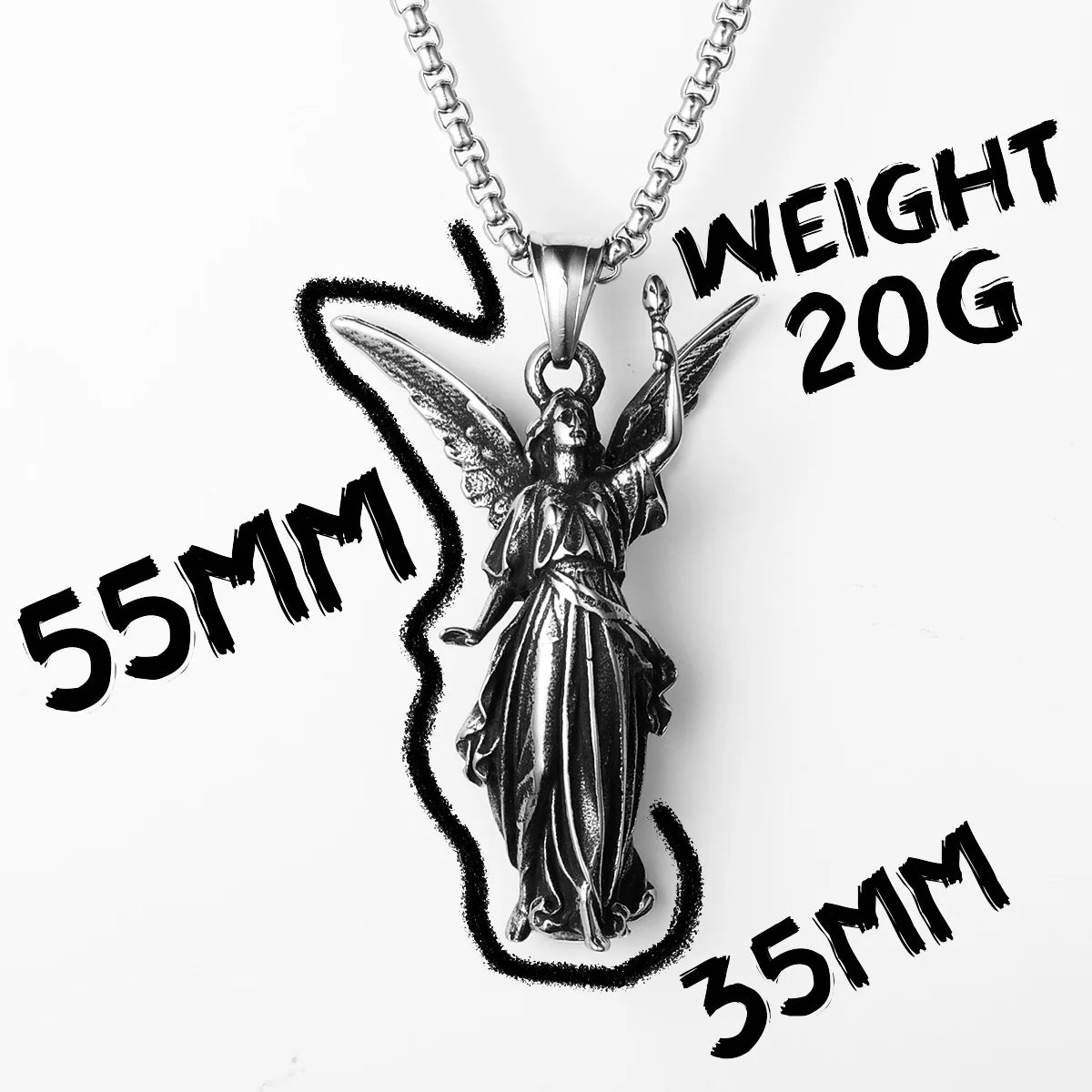 Angel Statue of Liberty Stainless Steel Men Necklaces Pendant Chain Powerful Amulet Vintage for Women Jewelry Gifts Wholesale