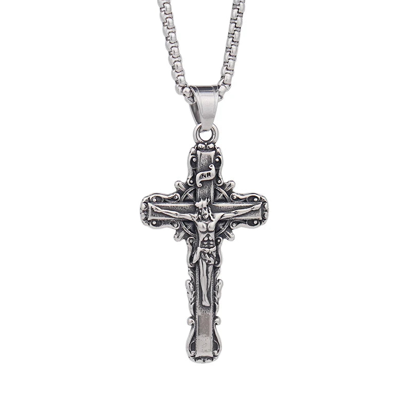 Fashion Simple Religious Jesus Cross Necklace Charm Stainless Steel Christian Cross Pendent With Chain Popular Men Women Jewelry