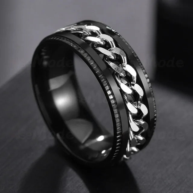 Cool Stainless Steel Rotatable Men Ring High Quality Spinner Chain Punk Women Jewelry for Party Gift sapphire