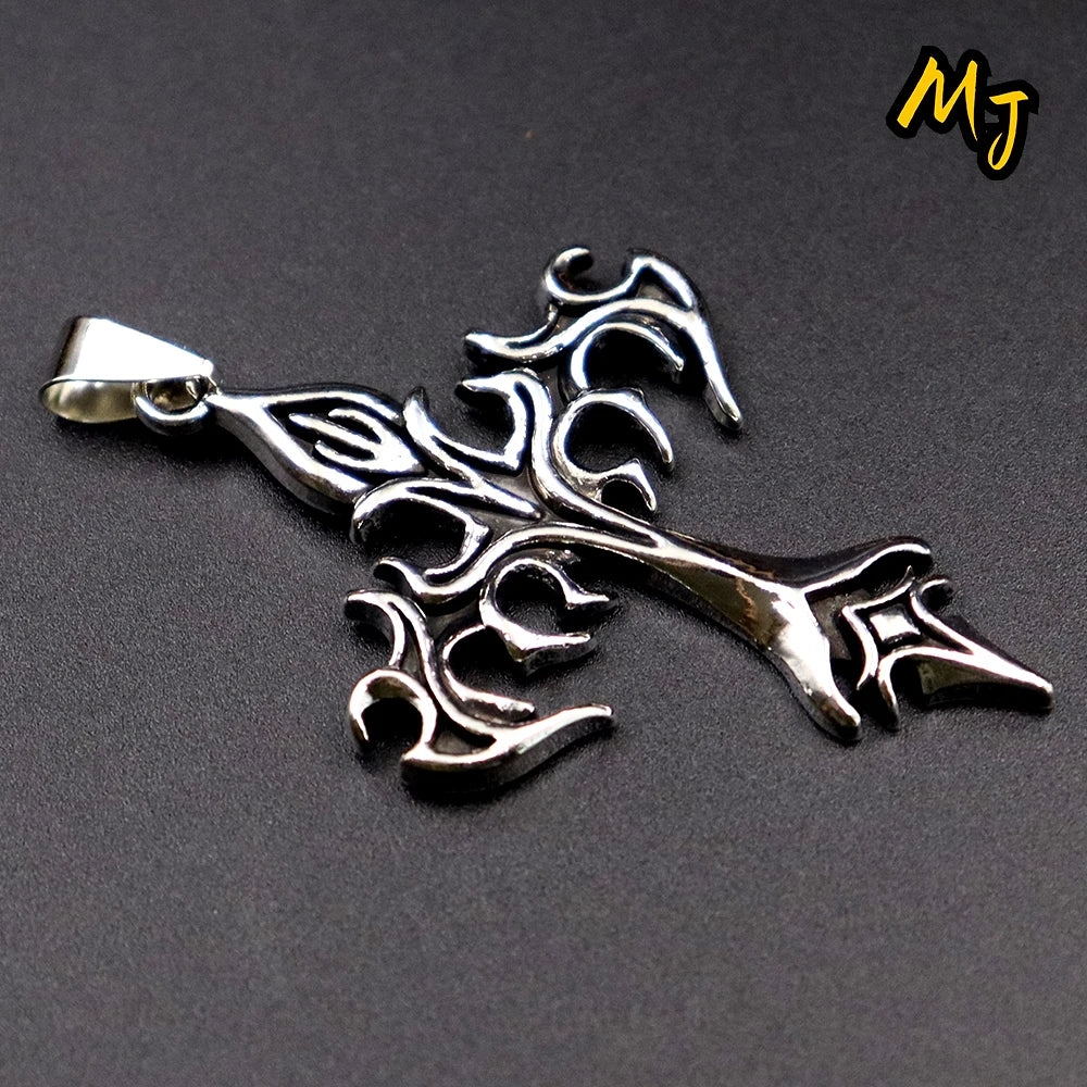 Vintage Men's Gothic Flame Cross Pendant Necklace Alloy Motorcycle Club Gothic  DragonEnwined Skull Cross Halloween Jewelry Gift