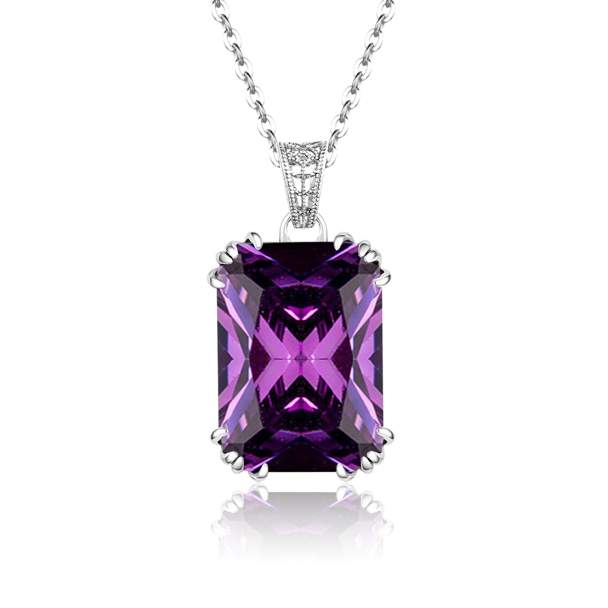 100% Real 925 Sterling Silver Fine Jewelry Necklace Square Garnet Classic Slide Pendants For Women Accessories Silver 925 Gifts Amethyst