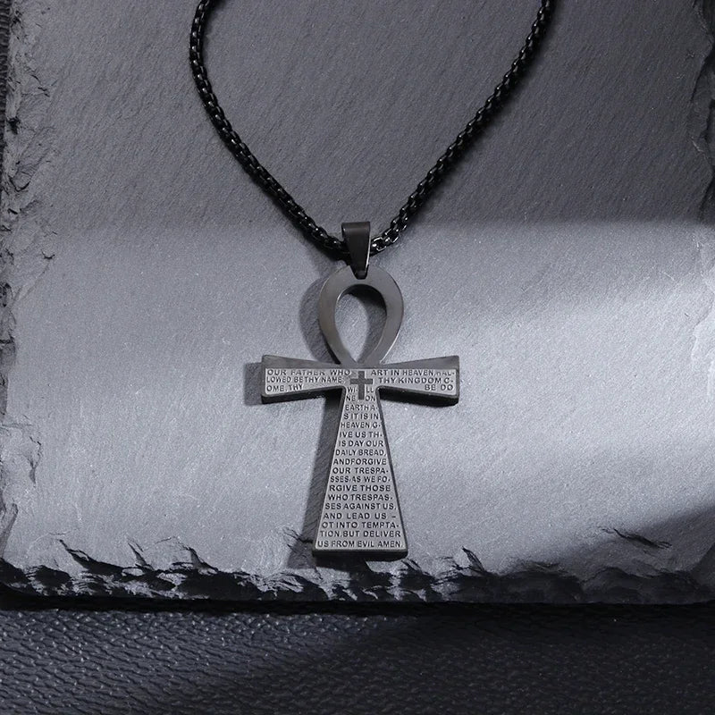 Stainless Steel Cross Letter Pendant Christian Savior Jesus Necklace Men and Women Religious Prayer Amulet Jewelry