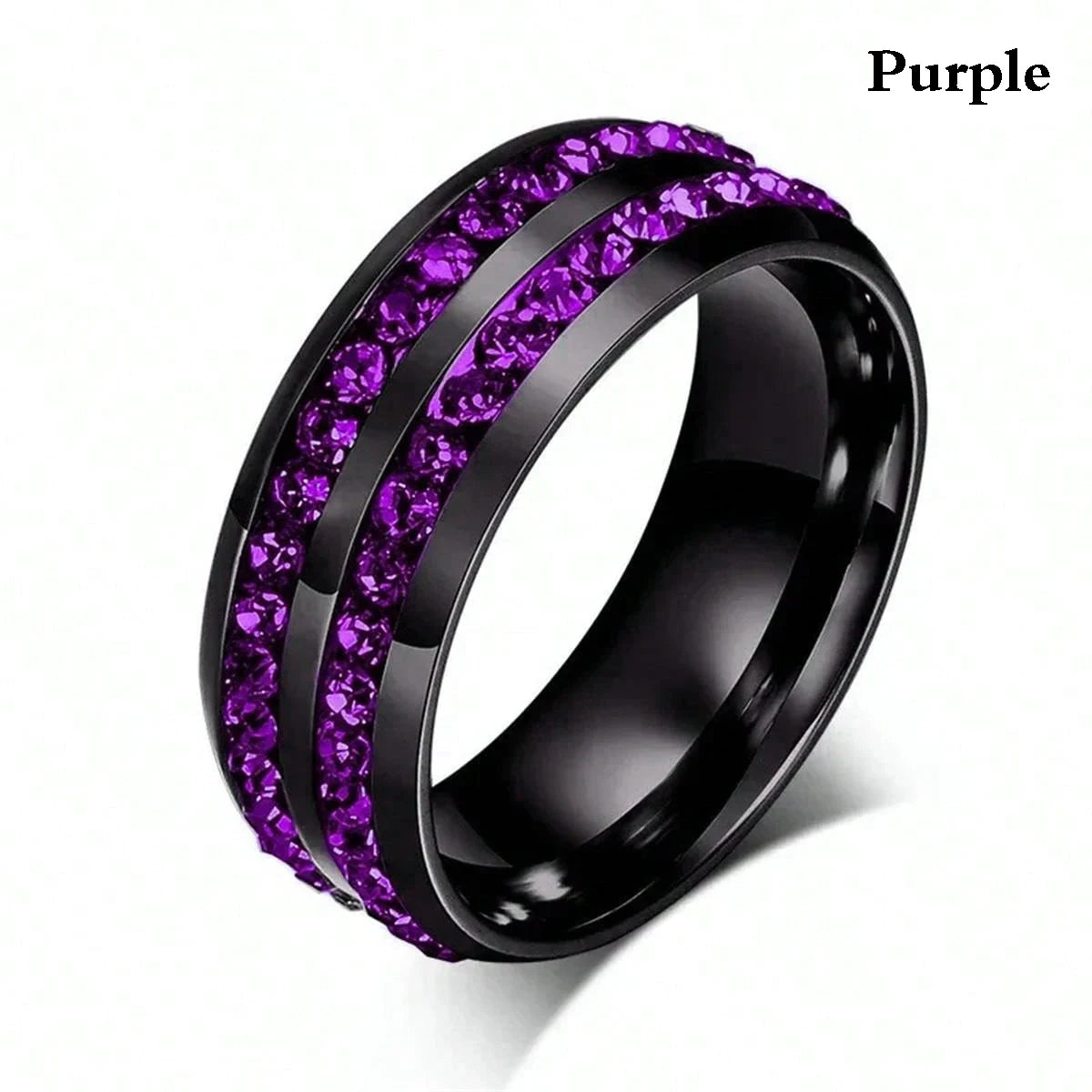 Fashion 8mm Double Row Rhinestone Stainless Steel Rings For Men Women Luxury Micro Paved CZ Crystal Rings Wedding Band Jewelry