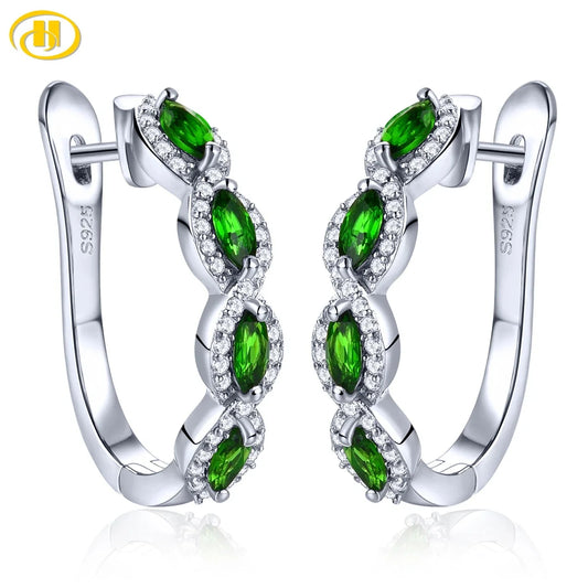 Natural Chrome Diopside Sterling Silver Hoop Earrings 1.8 Carats Genuine Gemstone Women Fine Jewelrys Anniversary Birthday Gifts Default Title