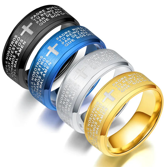 Fashion Men's Stainless Steel Bible Verse Jesus Cross Rings For Men Christian Cross Religious Ring Men Amulet Jewelry Wholesale