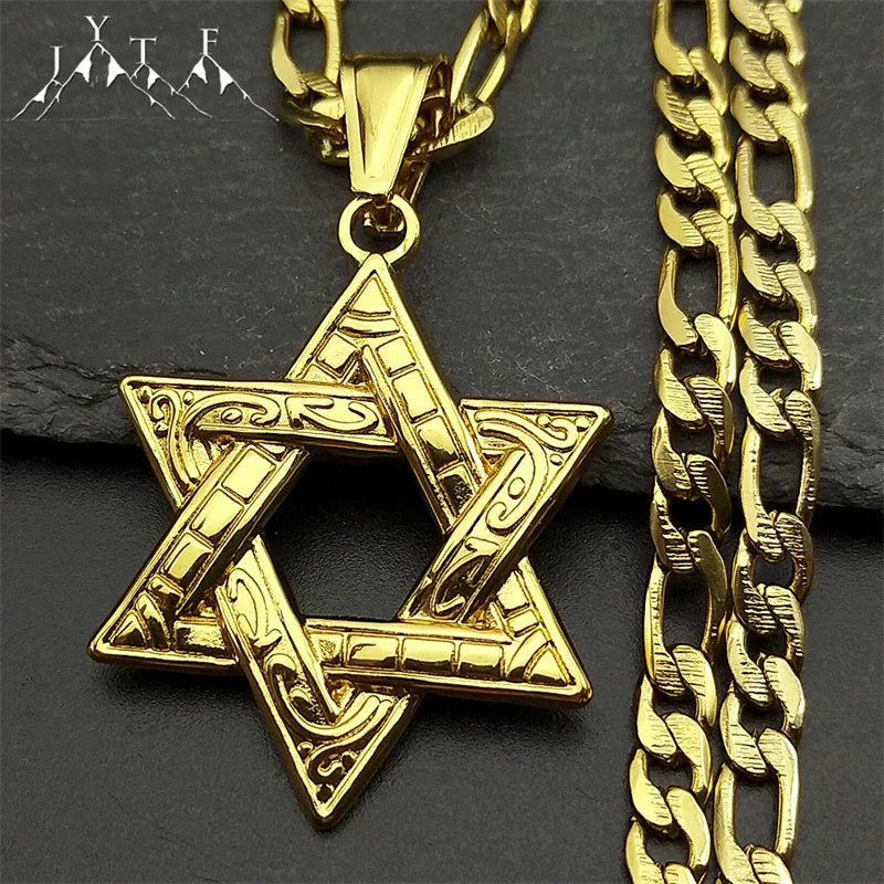 Stainless Steel Star of David Pendant, Jewish Six-Pointed Symbol Necklace, Available in Gold and Silver, Jewelry Accessory