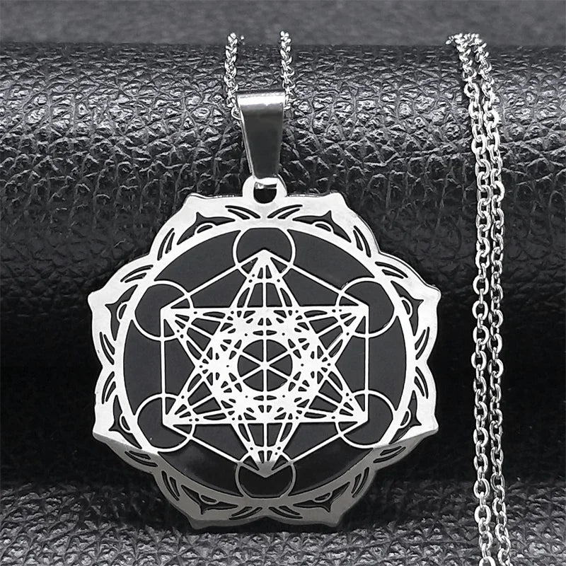 Sacred Geometry Solomon Necklace Metatron Archangel Angel Seal Stainless Steel Flower of Life Pendant Necklaces Jewelry N7961S04