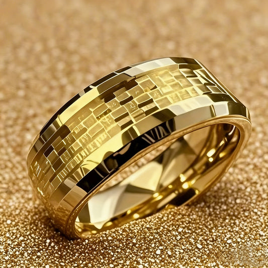 Gold Color Carbon Fiber Inlay Rings For Men, Luxury 8MM Men Gold Color Stainless Steel Rings, Wedding Band Jewelry Drop Shipping