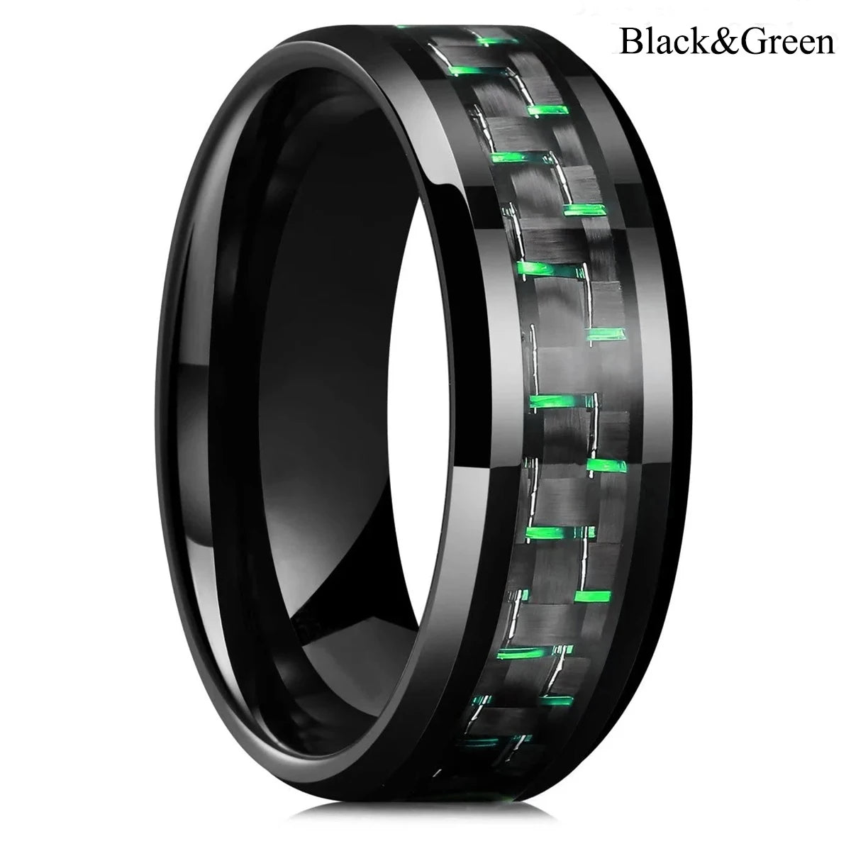 Fashion 8mm Men Stainless Steel Rings Inlaid Black Blue Red Carbon Fiber Rings For Men Wedding Engagement Party Jewelry Gifts