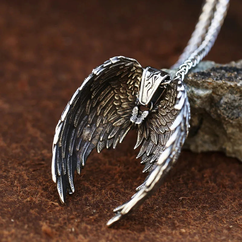 Angel Wings Stainless Steel Men Women Necklaces Pendants Chain Punk Rock Vintage Fashion Jewelry Accessories Gift Wholesale