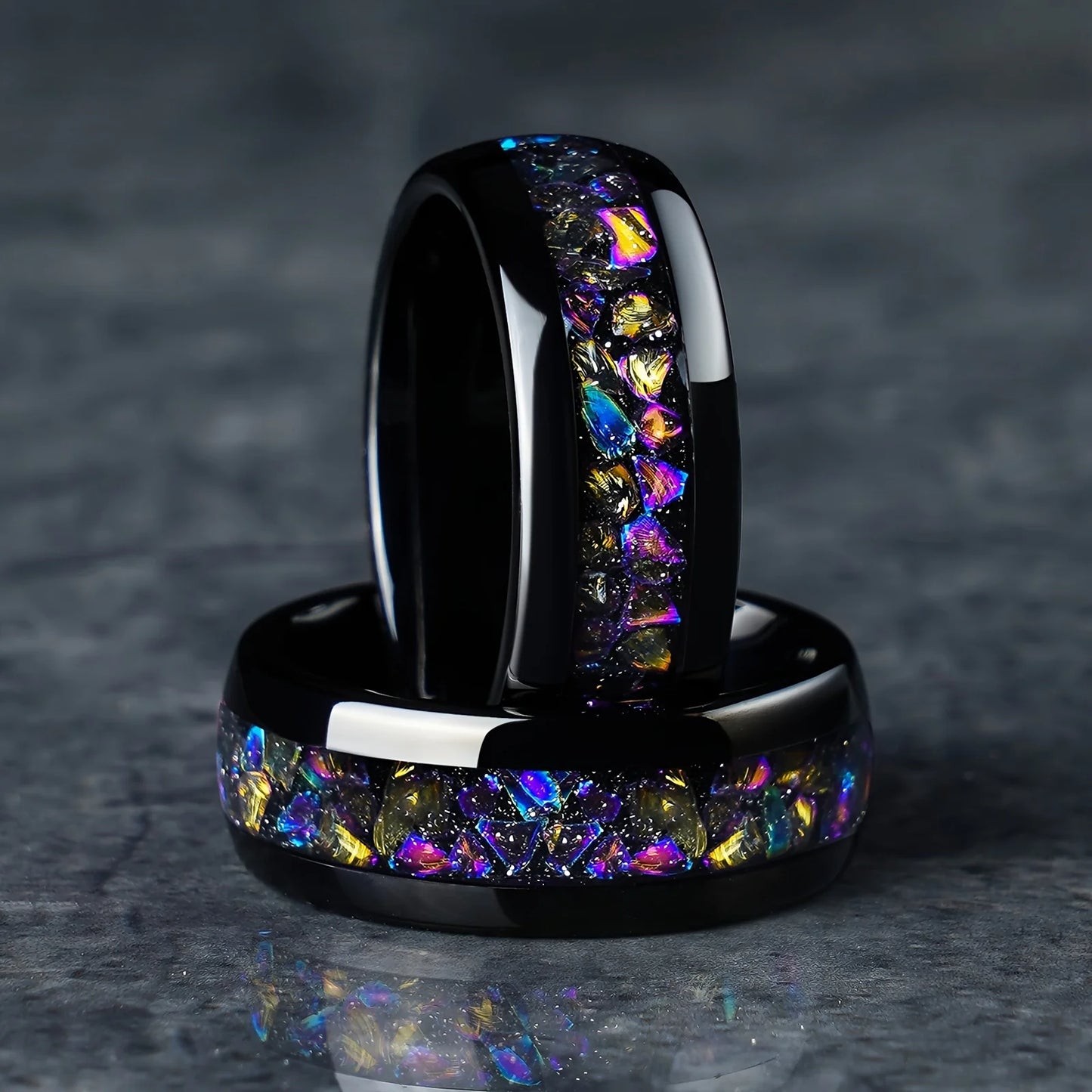 Fashion 8mm Men Stainless Steel Rings Inlay Galaxy Style Colorful Abalone Shell Rings For Men Wedding Engagement Band Jewelry